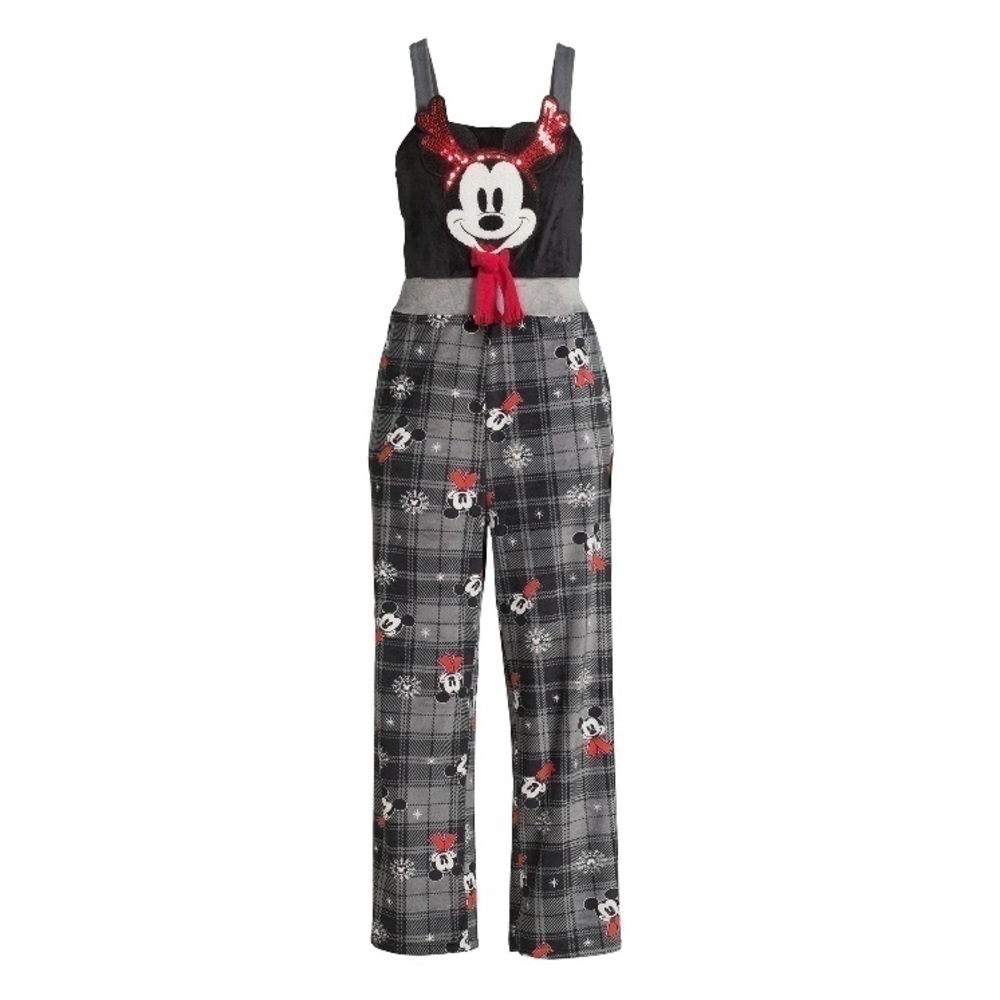 Disney Mickey Mouse Velour Jumpsuit NWT Medium Gray Red One Piece Christmas